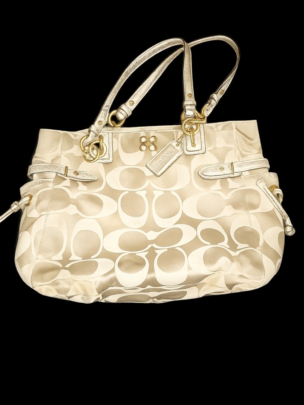 Coach Satin Signature Tote in Champagne Gold